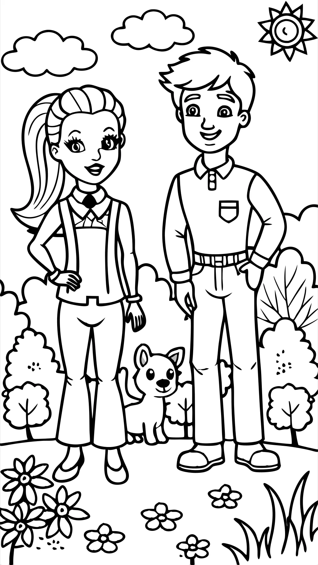 Página para colorear de Barbie y Ken